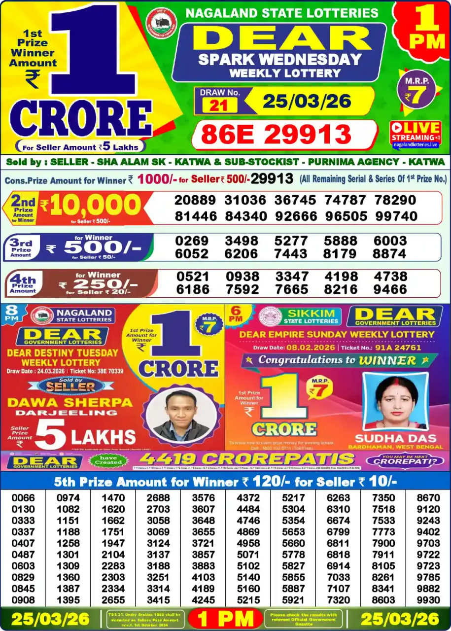 Dear Lottery 1 PM Result