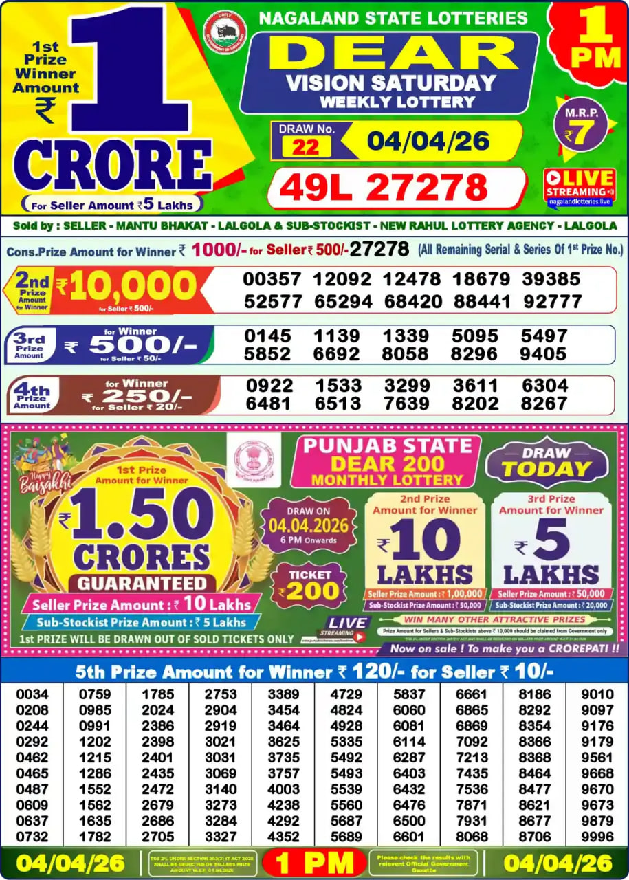 Dear Lottery 1 PM Result