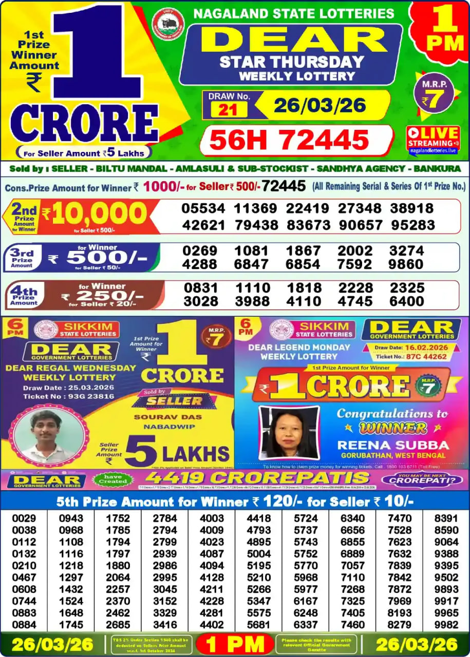 Dear Lottery 1 PM Result