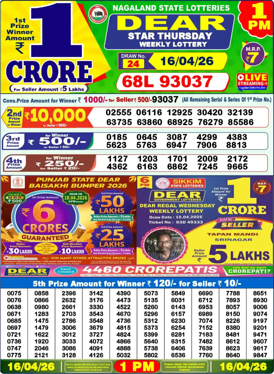 Dear Lottery 1 PM Result