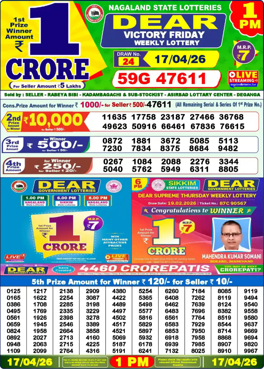 Dear Lottery 1 PM Result