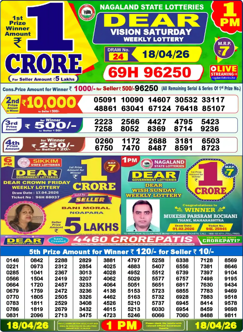 Dear Lottery 1 PM Result