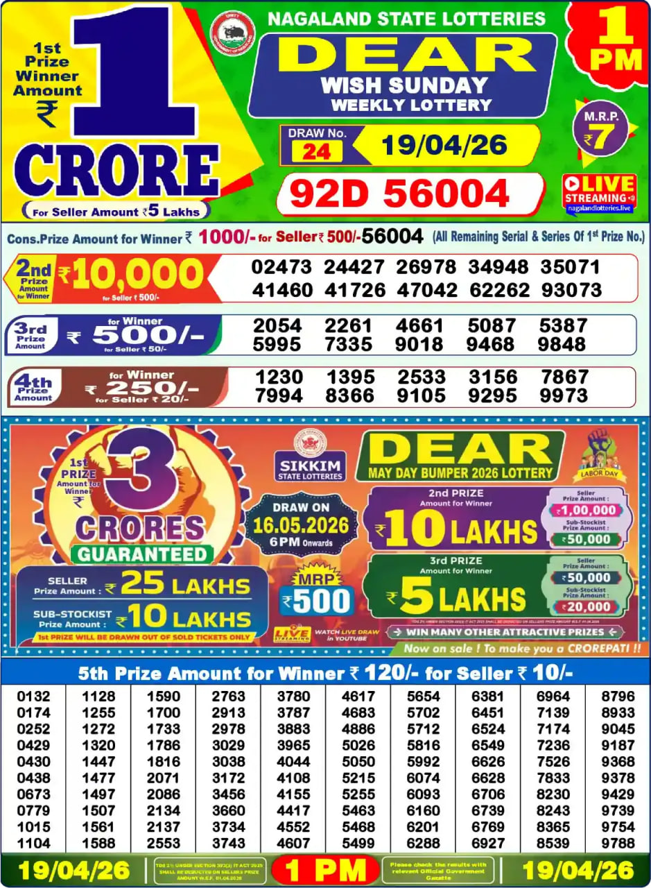Dear Lottery 1 PM Result