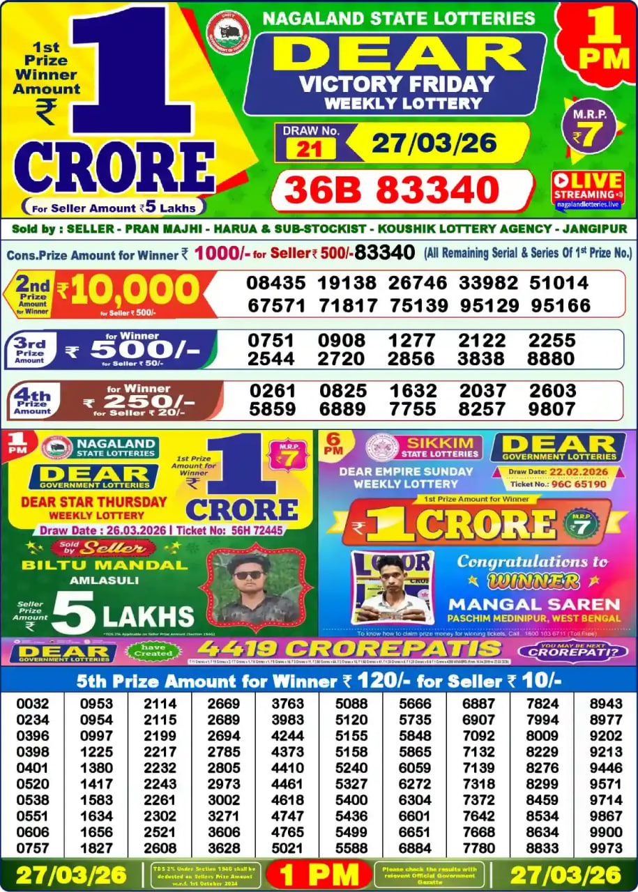 Dear Lottery 1 PM Result