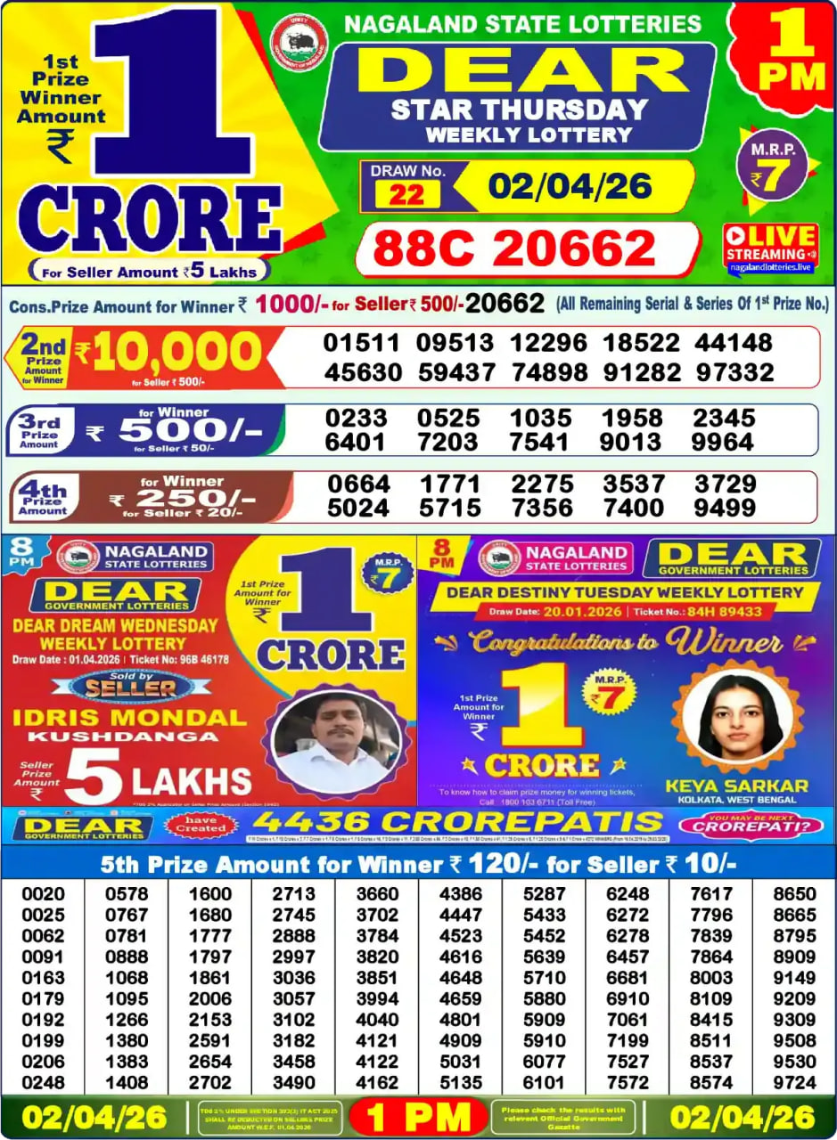 Dear Lottery 1 PM Result