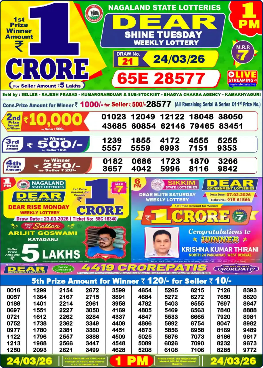 Dear Lottery 1 PM Result