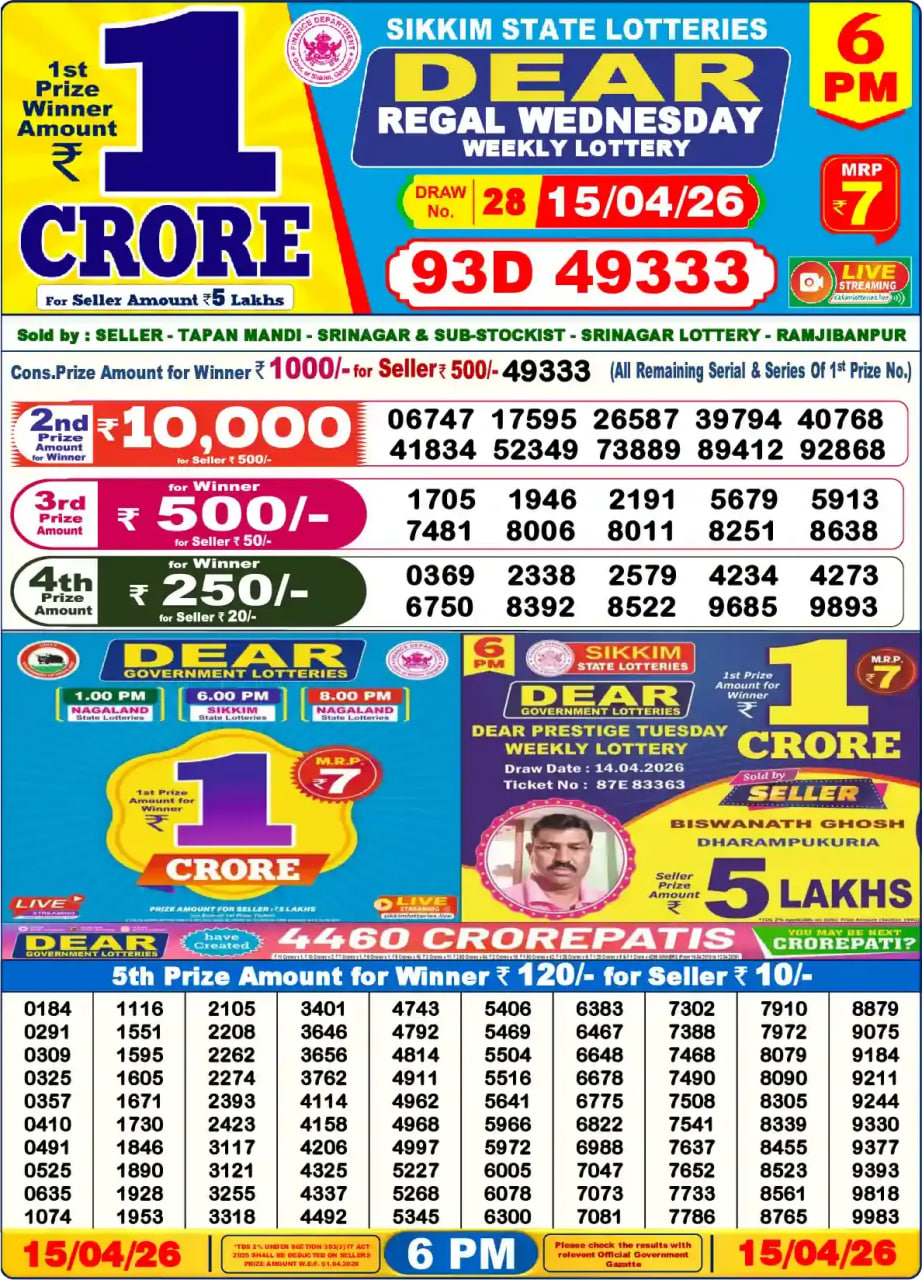 Dear Lottery Result 6&nbsp;PM – Live Draw Image