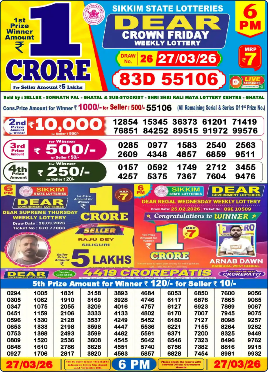 Dear Lottery6 PM Result
