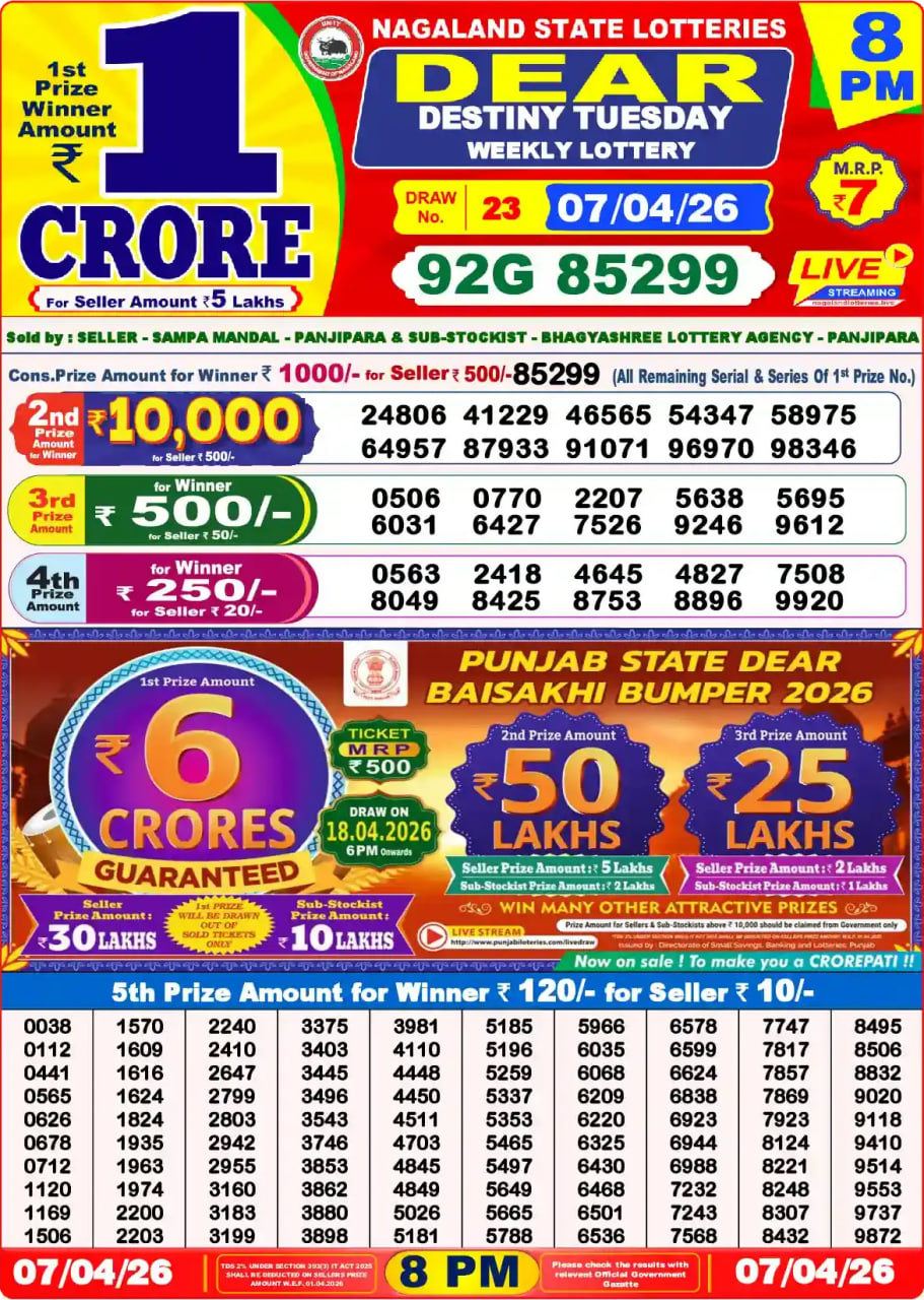 Dear Lottery Result 8&nbsp;PM – Live Draw Image