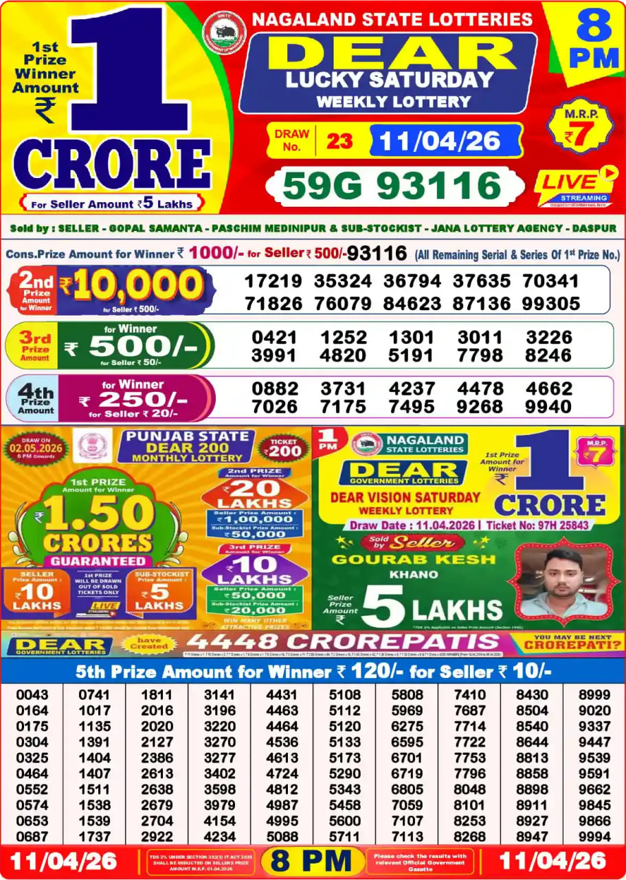 Dear Lottery Result 8&nbsp;PM – Live Draw Image