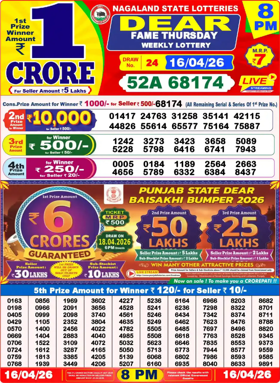 Dear Lottery Result 8&nbsp;PM – Live Draw Image
