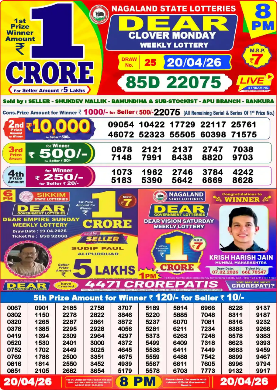 Dear Lottery 8 PM Result