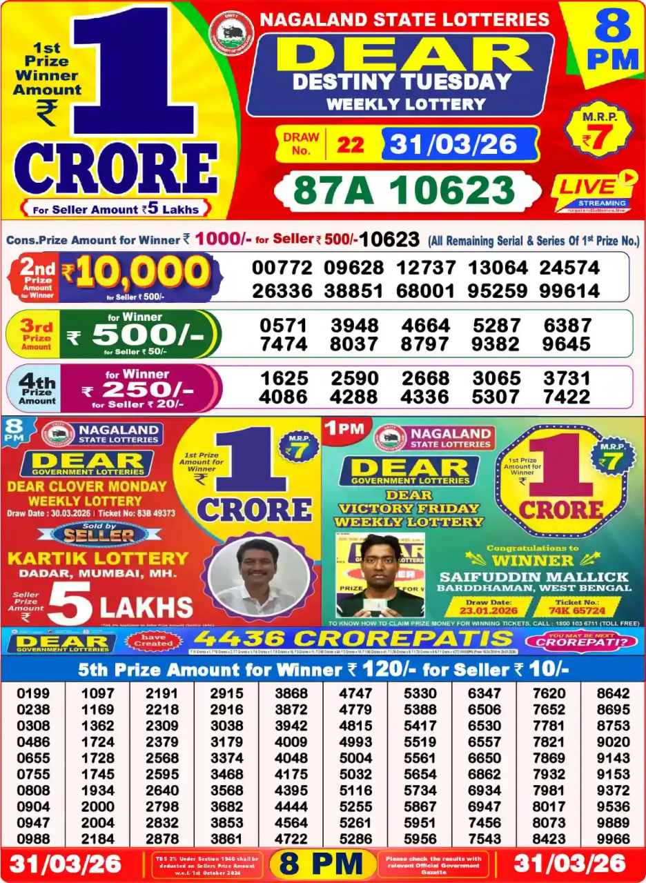 Dear Lottery Result 8&nbsp;PM – Live Draw Image