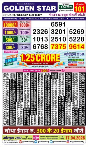 Golden-Star Weekly Lottery Result-8:30 pm