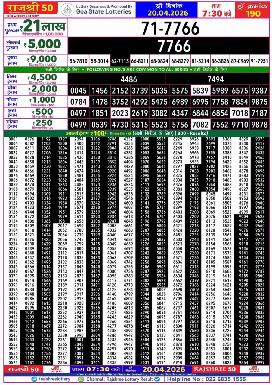 Rajshree 50 7:30 PM Result