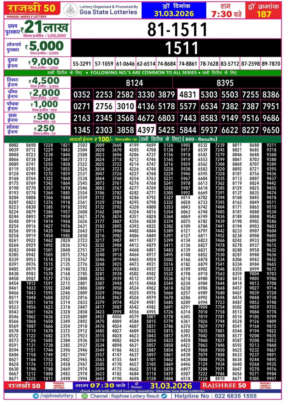 Rajshree 50 7:30 PM Result