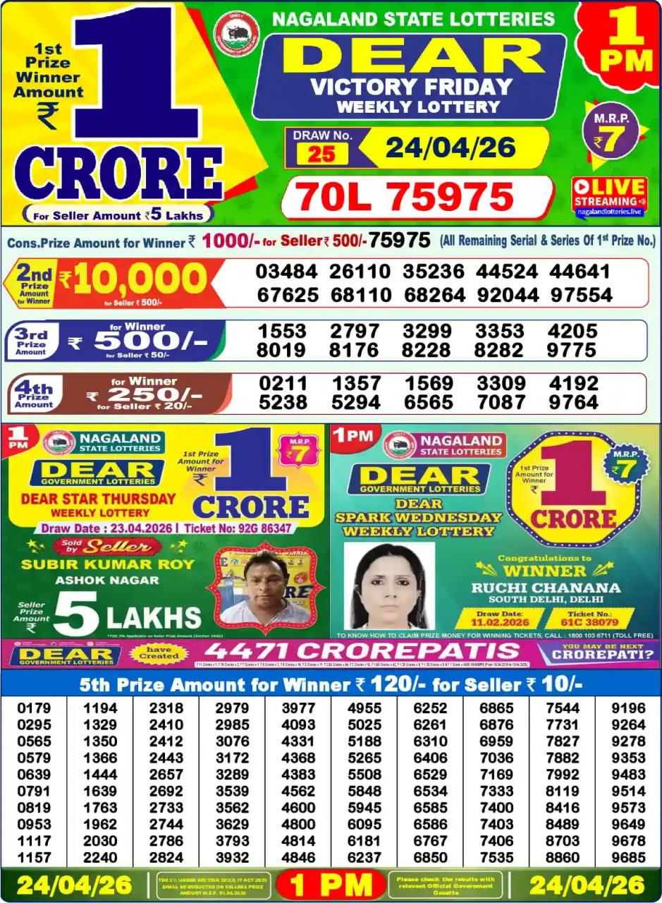 Dear Lottery 1 PM Result