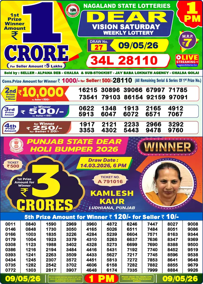 Dear Lottery Result 1&nbsp;PM – Live Draw Image