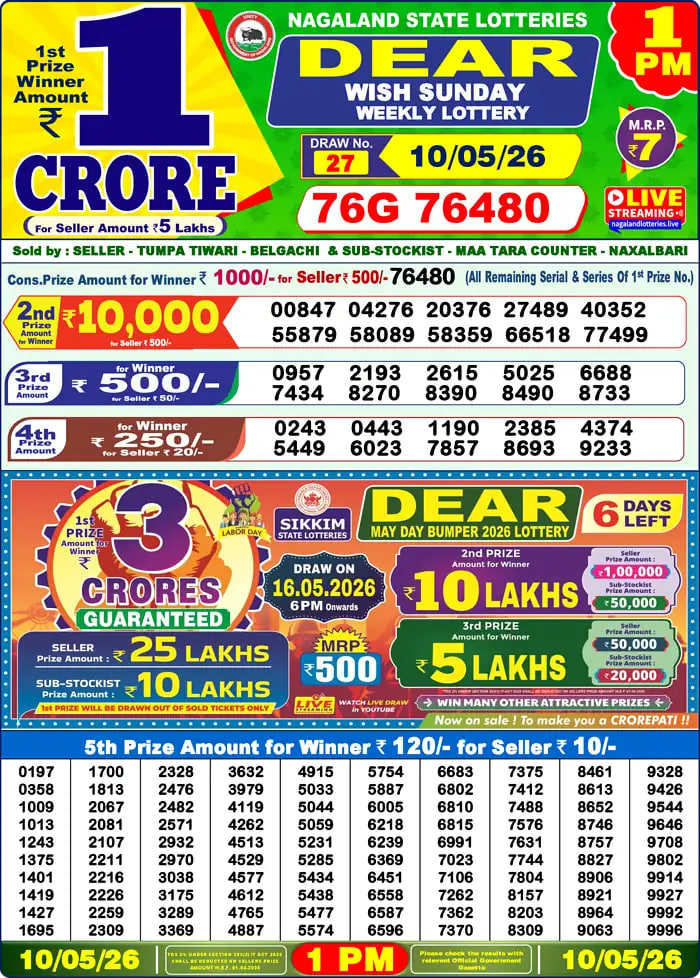 Dear Lottery 1 PM Result