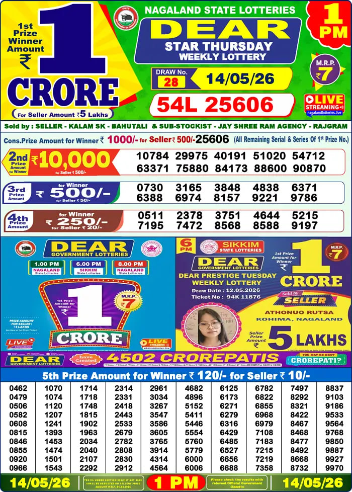 Dear Lottery Result 1&nbsp;PM – Live Draw Image