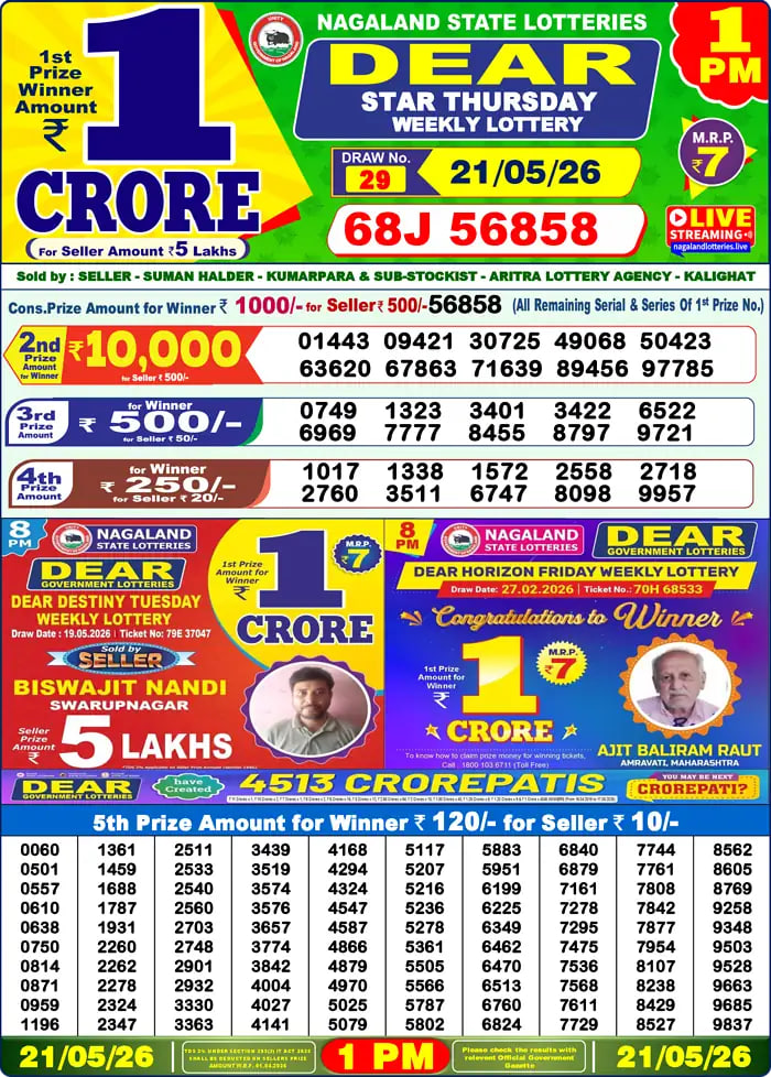 Dear Lottery 1 PM Result