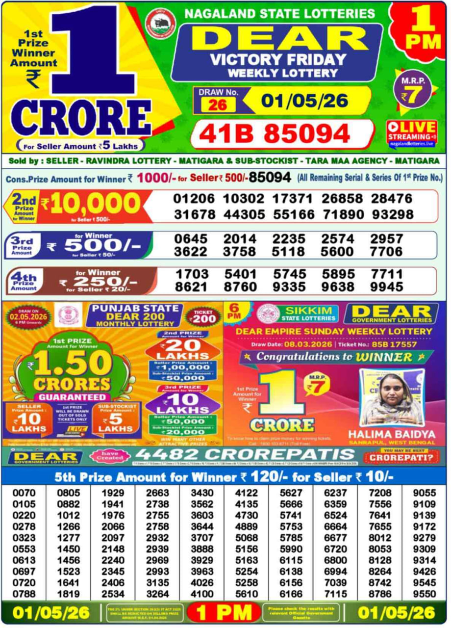 Dear Lottery Result 1&nbsp;PM – Live Draw Image