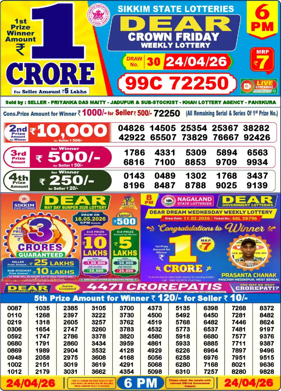 Dear Lottery Result 6&nbsp;PM – Live Draw Image
