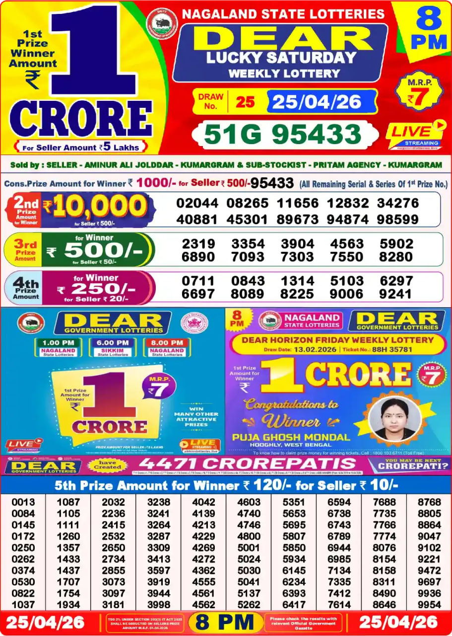 Dear Lottery Result 8&nbsp;PM – Live Draw Image