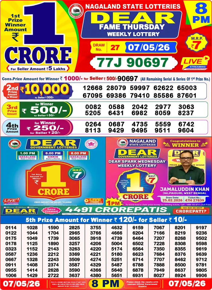 Dear Lottery Result 8&nbsp;PM – Live Draw Image