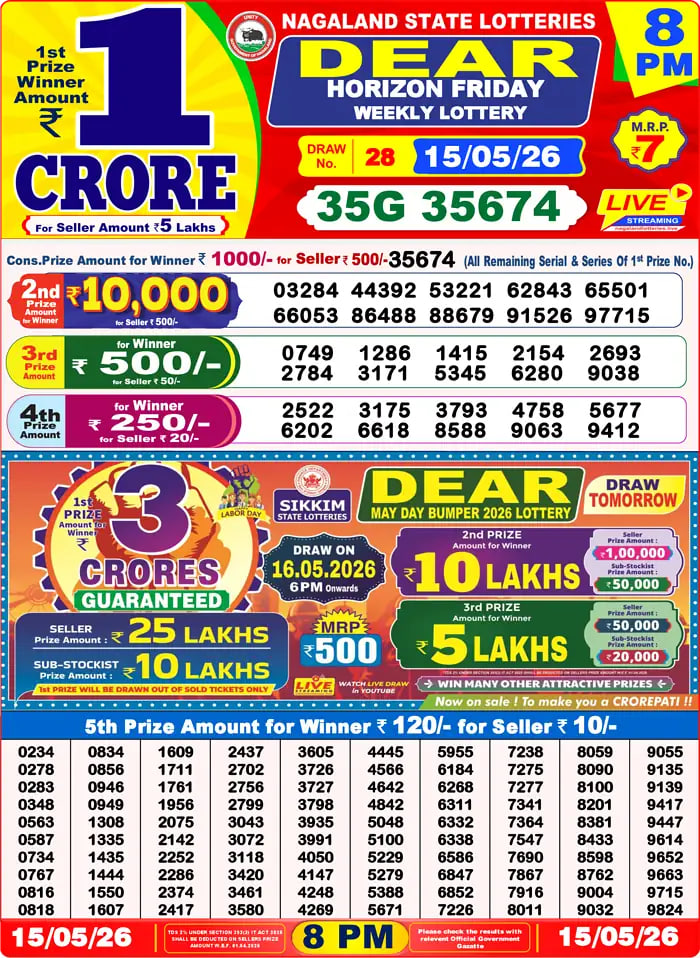 Dear Lottery Result 8&nbsp;PM – Live Draw Image