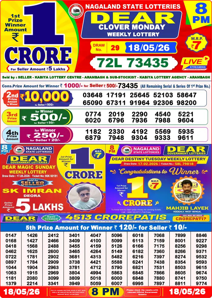 Dear Lottery Result 8&nbsp;PM – Live Draw Image