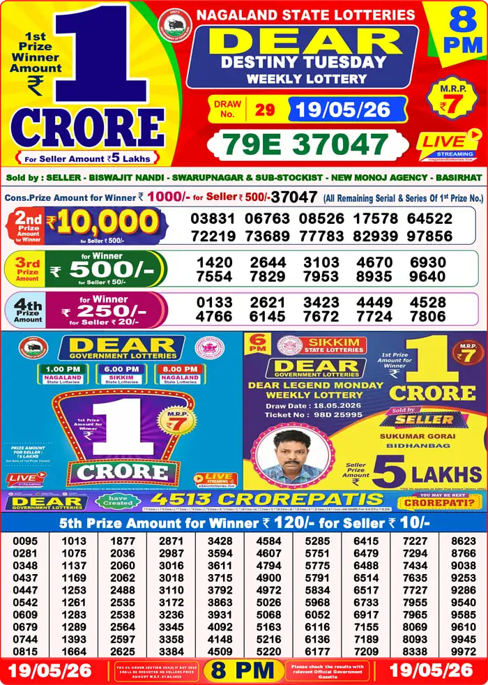 Dear Lottery Result 8&nbsp;PM – Live Draw Image