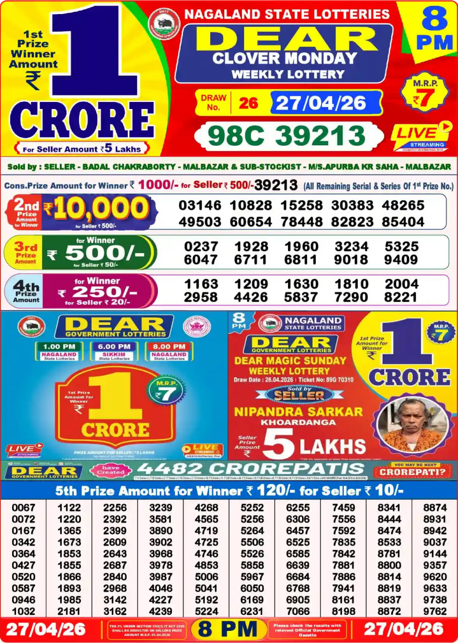 Dear Lottery Result 8&nbsp;PM – Live Draw Image
