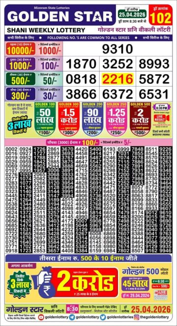 Golden-Star Weekly Lottery Result-8:30 pm