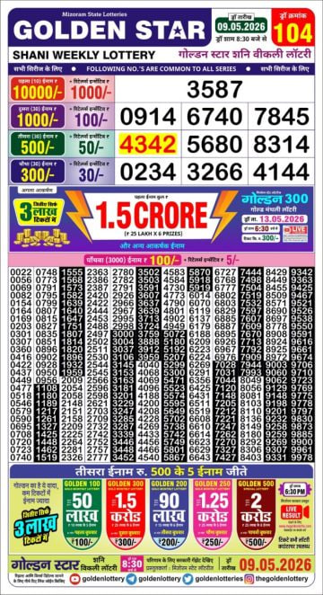 Golden-Star Weekly Lottery Result-8:30 pm