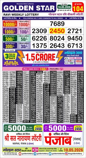 Golden-Star Weekly Lottery Result-8:30 pm