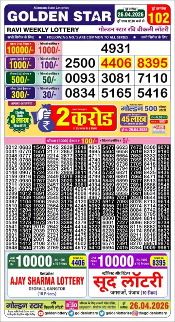 Golden-Star Weekly Lottery Result-8:30 pm
