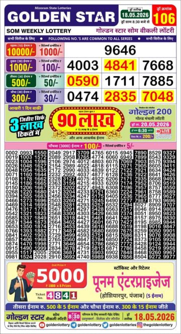Golden-Star Weekly Lottery Result-8:30 pm