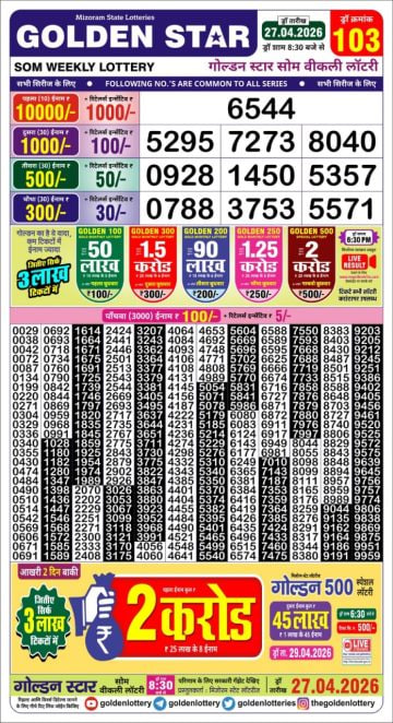 Golden-Star Weekly Lottery Result-8:30 pm