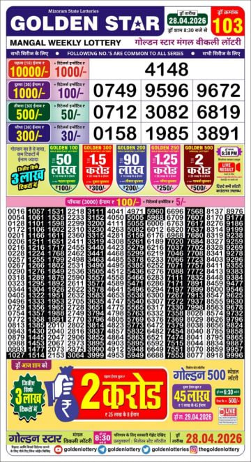 Golden-Star Weekly Lottery Result-8:30 pm