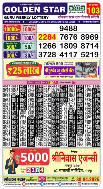 Golden-Star Weekly Lottery Result-8:30 pm