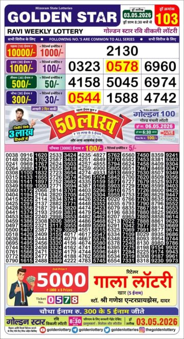 Golden-Star Weekly Lottery Result-8:30 pm
