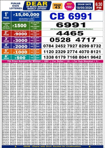 Punjab State Dear 50 6:30pm Lottery Result