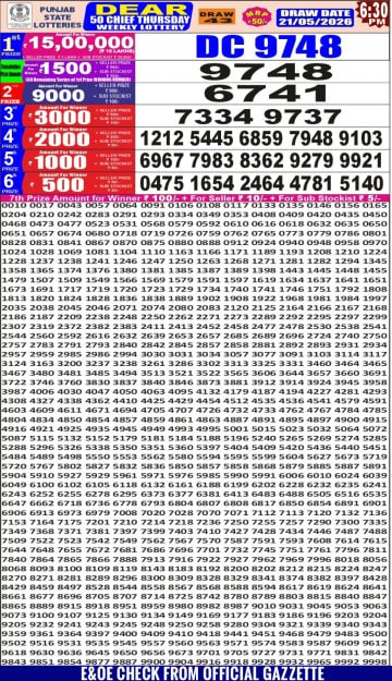 Punjab State Dear 50 6:30pm Lottery Result
