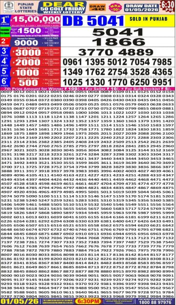 Punjab State Dear 50 6:30pm Lottery Result