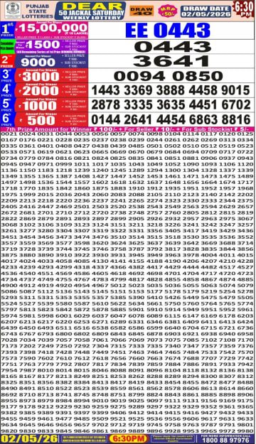 Punjab State Dear 50 6:30pm Lottery Result