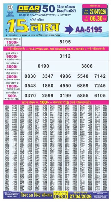 Punjab State Dear 50 6:30 pm Lottery Result