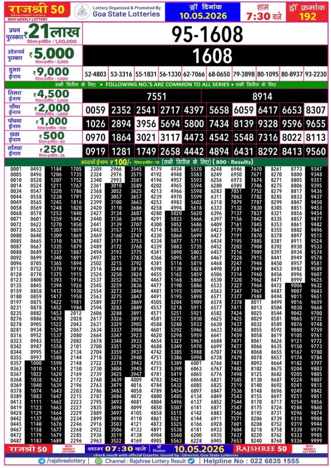 Rajshree 50 7:30 PM Result