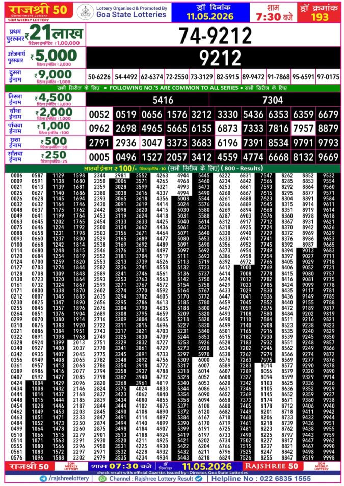 Rajshree 50 7:30 PM Result
