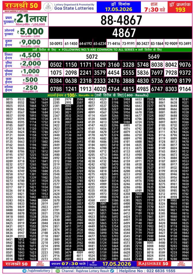 Rajshree 50 7:30 PM Result